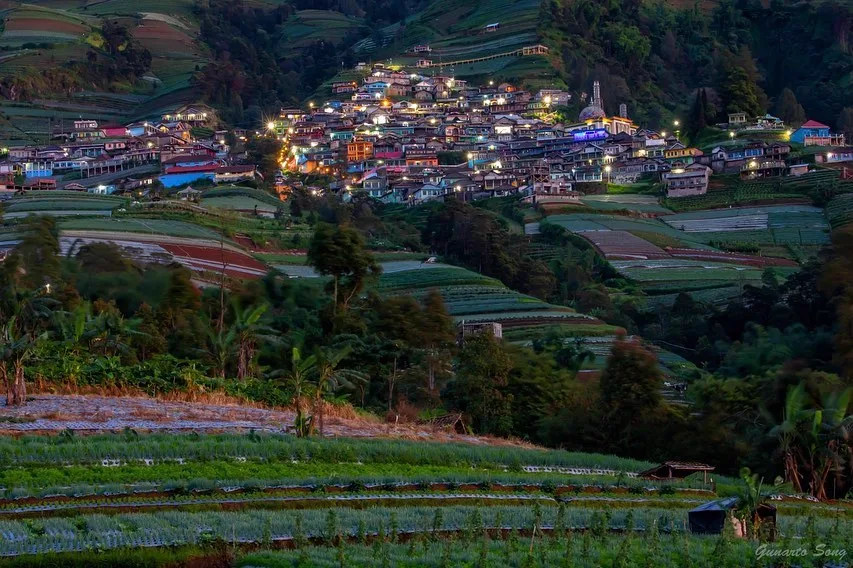 Morning panorama across the valley toward the village of Dusun Butuh