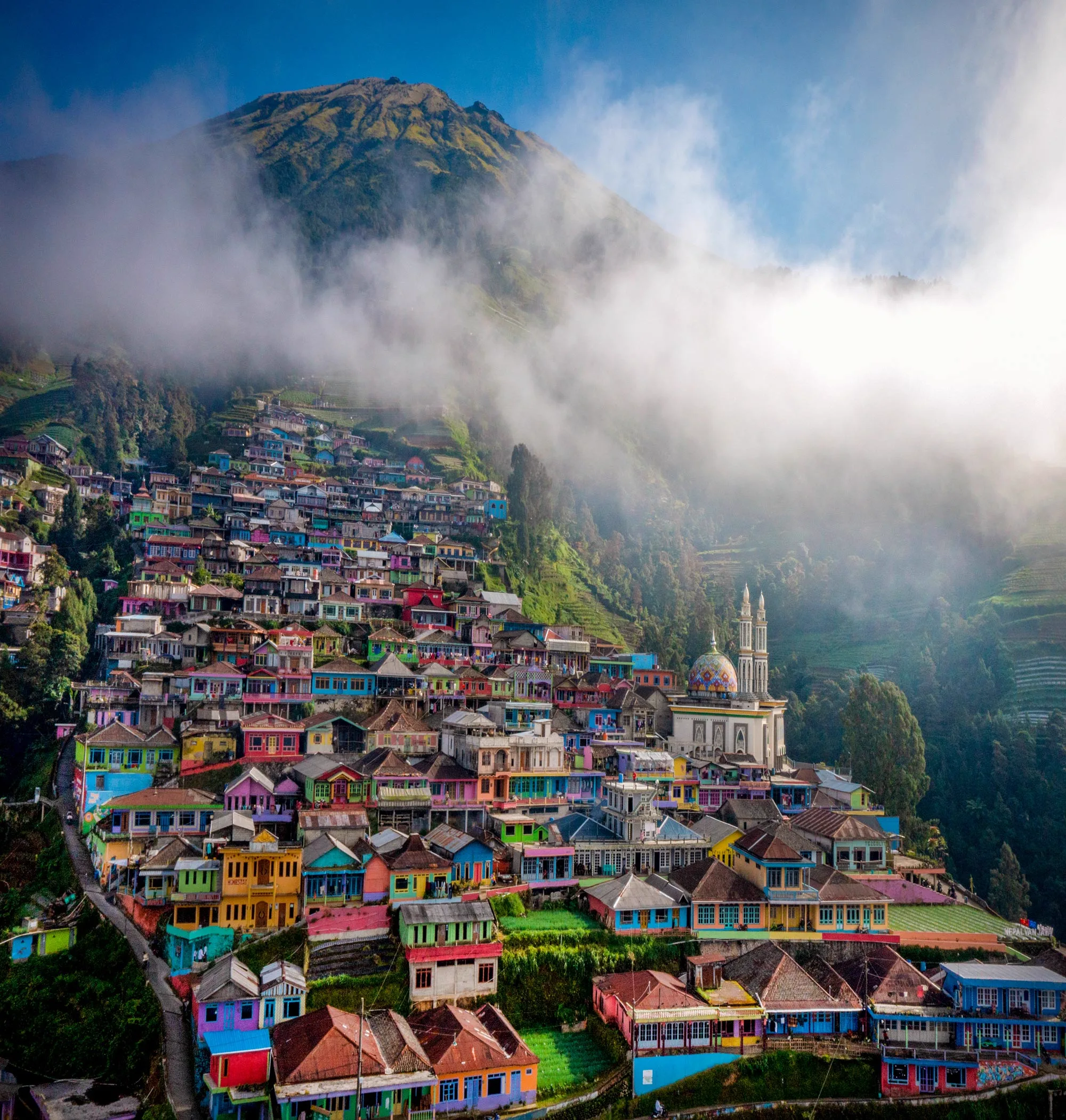 The tallest viewpoint over Nepal Van Java showing village and valley